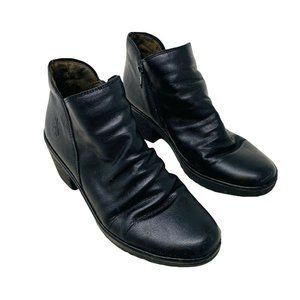 Fly London Wezo Ankle Boots 39 8 8.5 Booties Wedge Black Leather Zipper Shoes